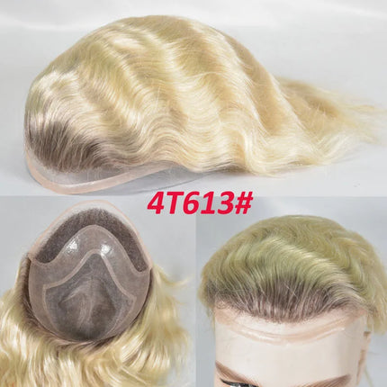 Bleached Knots Men Toupee Lace Front Hair Prosthesis Man Lace PU Base Indian Human Hair Wigs Natural Hair Replacement Hairline