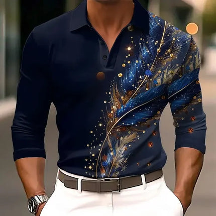 Men's 3D Printed Retro Plaid Pattern Golf Shirt Long Sleeve Polo Shirt Business Casual Formal Button Collar Autumn and Winter