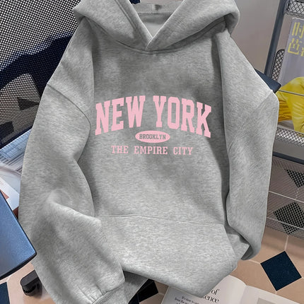 Women'S Loose New York Letter Pattern Fashion Hoodie Casual Style Geometric-pattern Hooded Collar Suitable for All Seasons