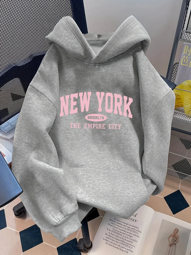 Women'S Loose New York Letter Pattern Fashion Hoodie Casual Style Geometric-pattern Hooded Collar Suitable for All Seasons