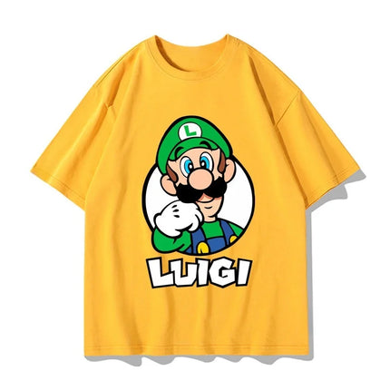 Super Mario Luigi T-shirt Men and Women Summer Cotton Y2K Clothing Fashion Breathable Anime Fans Short Sleeve Tops Streetwear