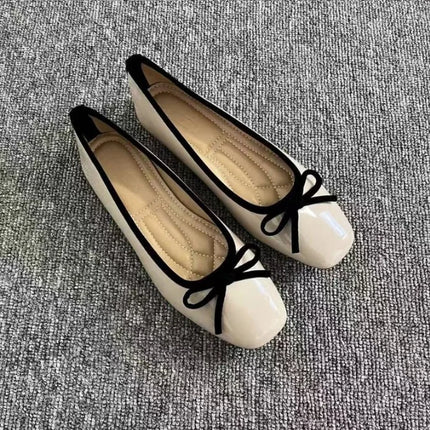 Women's Square Toe Bowknot Loafers Flat Shoes French Style Soft Sole Shallow Slip-Ons for Casual Office Comfortable Driving Shoe