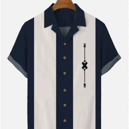 Stripes Simple Casual Dress Shirts European Size Men's Hawaiian Fashion Short Sleeve Loose Breathable Top Button Summer