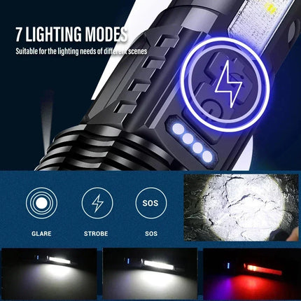 Powerful Flashlights Type C Rechargeable Zoom Torch Light High Power LED Flashlight Built-in Battery For Camping Emergency Lamp