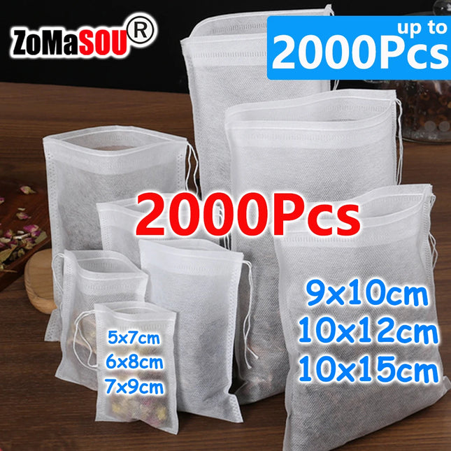 2000-100Pcs Disposable Tea Filter Bags Tea Infusers Empty Drawstring Seal Scented Loose Tea Bags Herb Kitchen Spice Brew Coffee