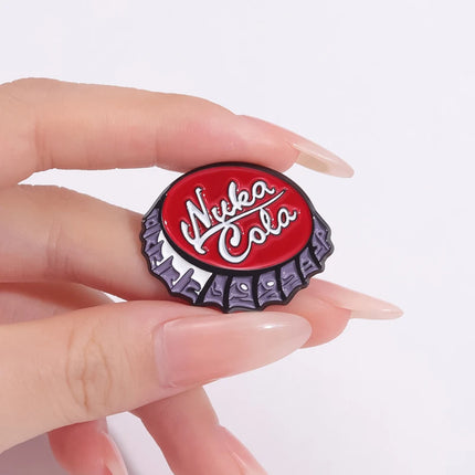 2 Styles Nura Cola TM Enamel Pins Creative Coke Bottle Cap Badges Backpack Lapel pins Brooches Cartoon Jewelry Accessories Gifts