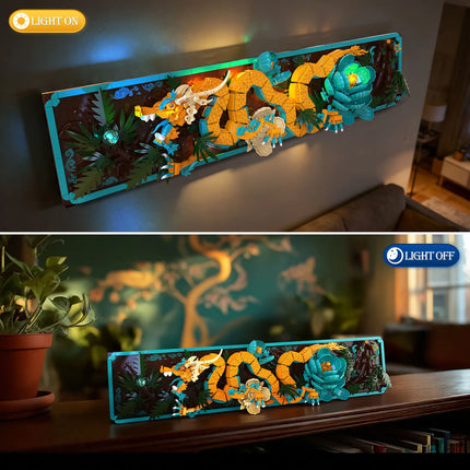 70020 Dragon Pattern Wall Decor with Light, Home Decoration, Building Blocks Toy, MOC Small Particle Assembly Toy, Birthday Gift