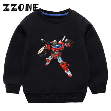 Kids Sweatshirts Tobot Evolution Transformer Robot Car Print Funny Children Hoodies Casual Baby Pullover Tops Girls Boys Clothes