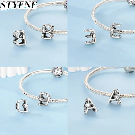 Real Sterling Silver 925 Letter Alphabet Charm A-Z Name Bead Fit Original Charms Bracelet Pendant Sterling Silver 925 Charm
