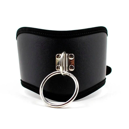 Leather BDSM Bondage Posture Neck Collar With Pullring Lockable Chastity Belt,Adjust Collar Ring Slave Neck Harnes Strap Sex Toy