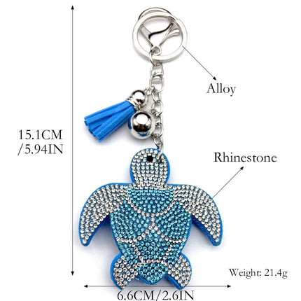 Kawaii Sea Turtle Summer Keyring For Women Men Blue Tassel Crystal Female Cute Bag Wallet Hanging Fish Keychain Jewelry