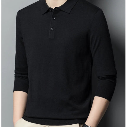 Worsted wool Men POLO Neck  Pullover Long Sleeve Lapel Sweaters Loose Warm Knitted Tops Spring Autumn New Style Men’s Clothing