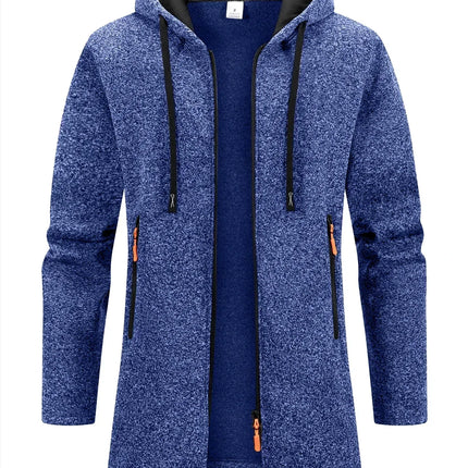 Men's Retro Zipper Jacket Mid Length Windbreaker Spring Autumn Winter Fleece Warm Jackets Fashion Casual Patchwork Yarn Coat