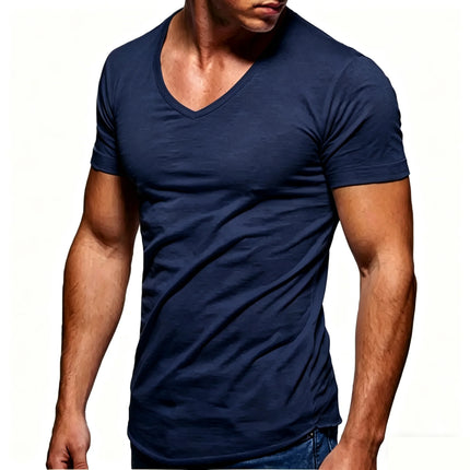 Men 100% Cotton T Shirt Casual Soft Fitness Tops Summer Thin Tee Home Clothing V-Neck Short Sleeve Black White T-Shirt for Men