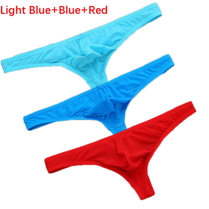 3Pcs/set Ice Silk Panties Ultra-thin T-Back Tanga Breathable Underpants Sexy Mens Low Waist G-string U Pouch Underwear Thongs