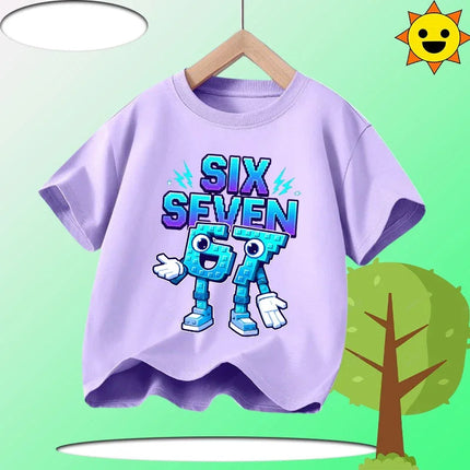 Kids T-Shirts Fashion Oys Girls Cotton Tee Italian 67 Casual Children Clothes Top Summer 67 Six Seven Cool Funny Printed T-shirt
