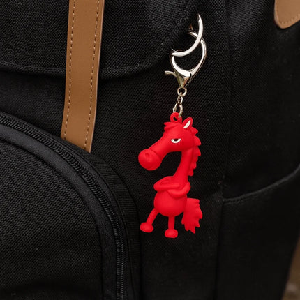 Funny Cartoon Horse Keychain Cold-Hearted Simulation Black Horse Bag Ornament Decorative Hanging Car Pendant Car