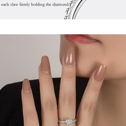PERFANY 1/2CT Heart Cut Moissanite Ring for Women S925 Pure Silver Shiny Laboratory Diamond Engagement Luxury Jewelry