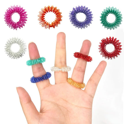5PCS Stainless Steel Finger Massage Acupressure Ring Stress Relief Anxiety Teens Adults Stress Finger Toys For Adult Kids SBAMQ2