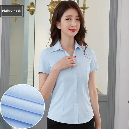 White Women's Shirt Short Sleeve Spring Summer New Work Uniform Formal Long Sleeve Black Blue Professional Clothing Female Blouse