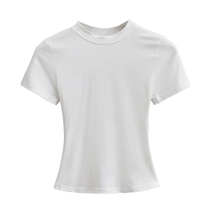 2025 New High Quality Casual T-shirt Sexy Slim Short Sleeves Fashion Trend Solid Women's Clothing Y2K Tops