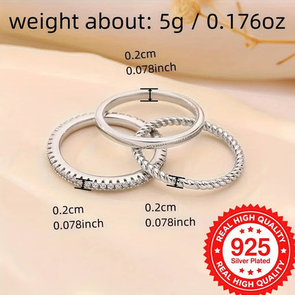 925 Silver Plated Stackable Rings Set Sparkling CZ High-Quality Elegant Finger Jewelry for Women Perfect for Daily Wear