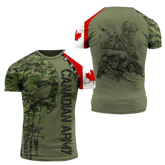 Canada Flag T Shirt Men Maple Emblem Camouflage Tops Pop 3D Jungle Camo Print Proud of Canadian T-shirt Beige Field Short Sleeve