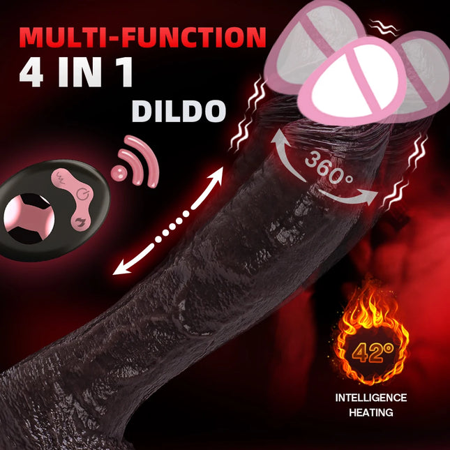 Thrusting Dildo Black Dick Elescopic Vibrating Dildo Vibrator Heating Sex Toy G-Spot Anal Stimulation Vibrating For Women