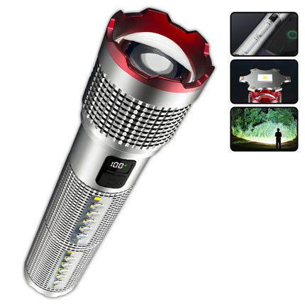 Super Bright LED Flashlight USB Rechargeable Torch Telescopic Zoom Handheld Flashlight Outdoor Camping Emergency Fishing Lantern