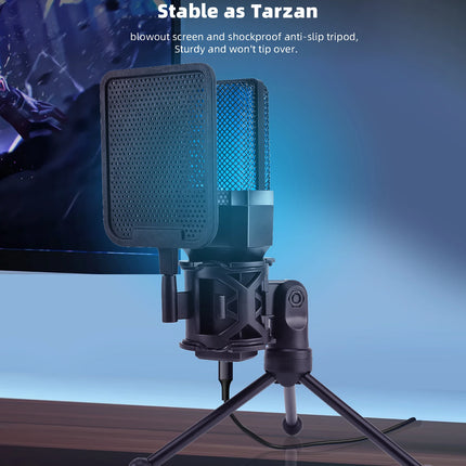 Gaming Computer Professional Condenser Microphone Mic PC Laptop USB Wired Live Streaming Podcast Studio Mike Kit Gamer Karaoke