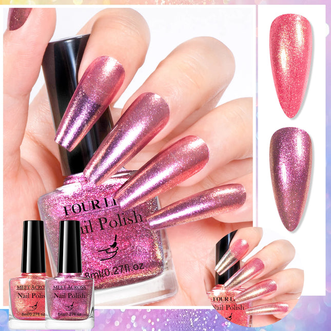 2pcs 8ml Chameleon Nail Polish Set Gorgeous Glitter Galaxy Chrome Holographic Nail Polish No-Bake Quick Dry Long-Lasting Nails