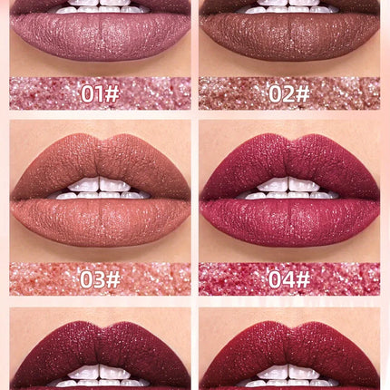 Beauty Purple Glitter Liquid Lipstick - Highly Pigmented Velvet Matte Waterproof Long Lasting Non-Stick Cup