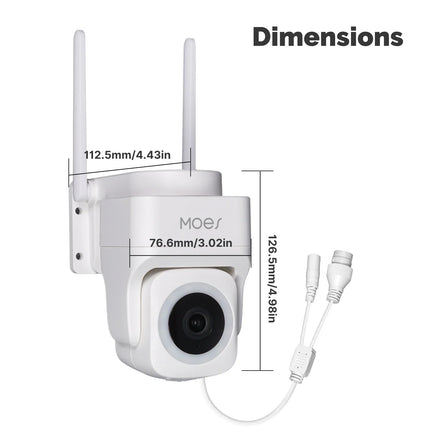 MOES 3MP Smart Security Camera with Tuya WiFi, Wireless/Wired RJ45, IP65 Waterproof, Motion Tracking & Full Color Night Vision