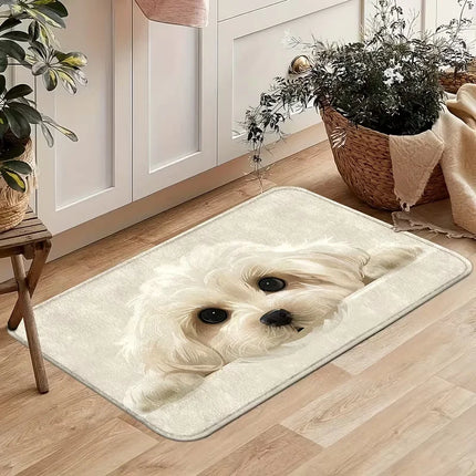 Maltese Dog Design Welcome Mat Spring And Summer, Outdoor Theme, Machine Washable, Perfect Entry Rug for Indoor And Outdoor Use