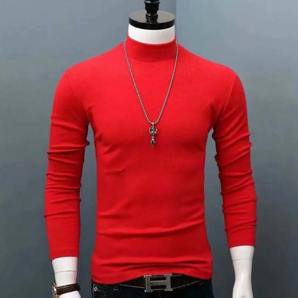 2026 Spring New Men's Turtleneck T-shirt Long Sleeve Slim Fit Solid Color High Elastic Bottoming Pullovers Basic Style Male Tops