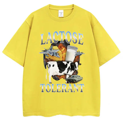 Lactose Tolerant Funny Milk Print T Shirt Men Women Retro Fashion Short Sleeve 100% Cotton Summer Casual Humor T Shirts Gifts