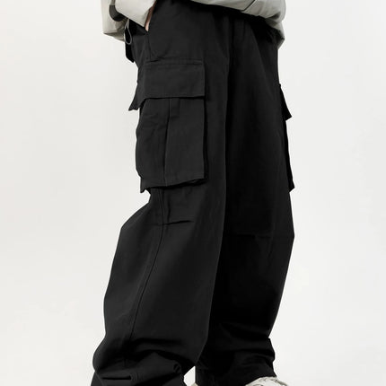 3D pockets, street-bombing workwear, trendy functional lacing, loose-fitting casual pants, men's straight-cut fashion