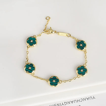 Trendy Creative Adjustable Round Five Leaf Flower Gold-Plated Bracelet Luxury for Women Daily Party Jewelry Accessories Clover