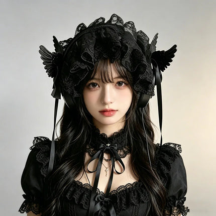 Harajuku Y2K Spicy Girl Lace Bow Headband Lolita Hair Accessory Japanese Dark Gothic JK Subculture Headwear Cosplay Headdress