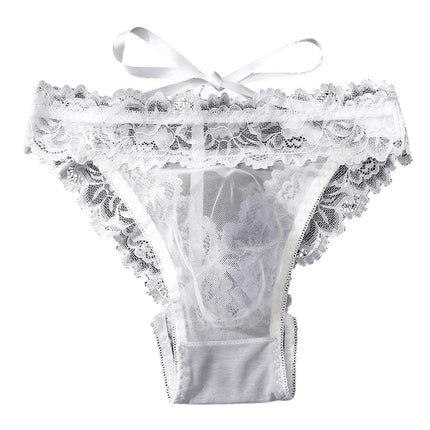 1pc Men's Bow Mesh Lace Hollow Out Briefs Ultra-thin Underwear 3D Bulge Pouch See Through Panties Low Waist Breathable Lingerie