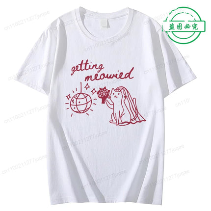 Getting Meowied Bachelorette Shirt Cat Themed Bach Party T-Shirts Cat Lovers Wedding T-Shirts Cat Bridal Girls Party Tee Tops