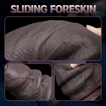 Long Foreskin Dildo Black Soft Lifelike Dildos Realistic Skin Big Silicone Penis Anal Suction Cup Dick Adult Sex toys For Women