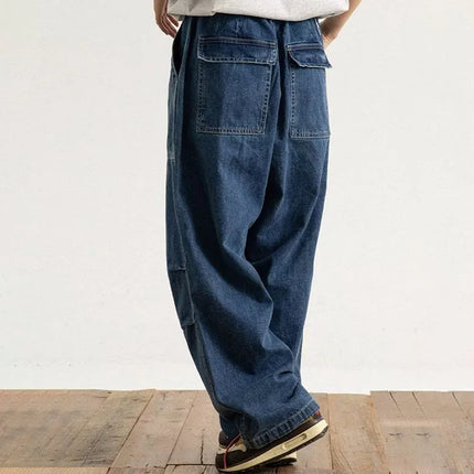 Spring And Autumn Japanese Style Oversized Straight Leg Jeans Loose Drawstring Workwear Pants Wide Leg Pants  Men'S Pants