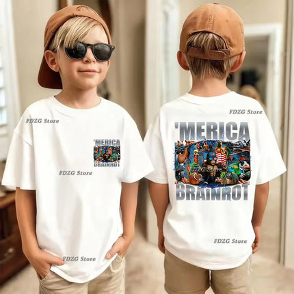 Italian Brainrot Animal Print Kids Cotton T-shirt Tung Tungtung Summer Childrens Short Sleeved Shirt Boys Girls Cute Leisure Tee