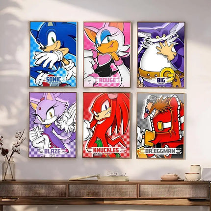 Kawaii Sonic Anime Poster Wall Art Waterproof / Kawaii Sonic Wall Poster