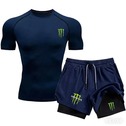 Men's Monster Energy Fitness Sportswear Set with Shorts And Tight T-Shirt Ideal for Running