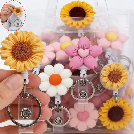 1pcs New Resin Flowers Retractable Nurse Badge Reel Cute Floral Girls Students Doctor ID Card Holder Keys Lanyard