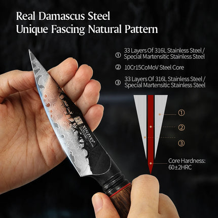 XINZUO 1-9 Piece Damascus Knife Set 67-Layer Steel Paring Utility Santoku Nakiri Cleaver Bunka White Oak Red G10 Handles