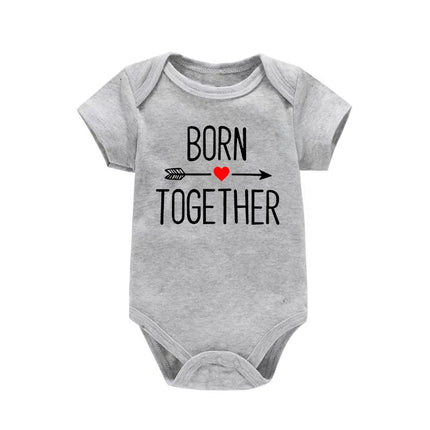 1Pc Born Together and Friends Forever Newborn Clothes Summer Short Sleeves Rompers Twins Baby Bodysuits Toddler Onesie