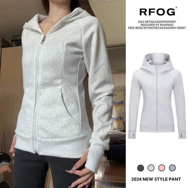 Slim Fit Pure Color Cotton Hoodie Jaet Women's Spring Autumn Zipper Cardigan Waist Cinching Sweatirt Korean Sle Top